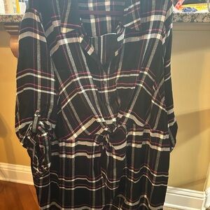 Plaid Button-Up tunic  with twist at Waist.